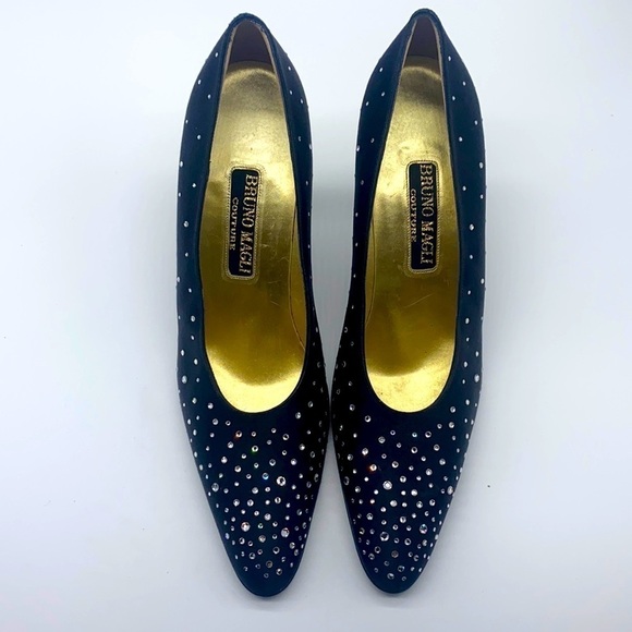 Bruno Magli Shoes - Bruno Magli Couture - Black Silky Heels With Beautiful Gem Embellished Size 8.5